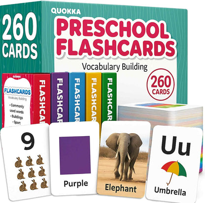 QUOKKA ABC Learning Flash Cards for Toddlers 2-4 Years Old - 60 Flashcards Toy for Kids Ages 1-3-5 - Alphabet Numbers Colors Letters Animals Learn Activities - First Words Educational Game