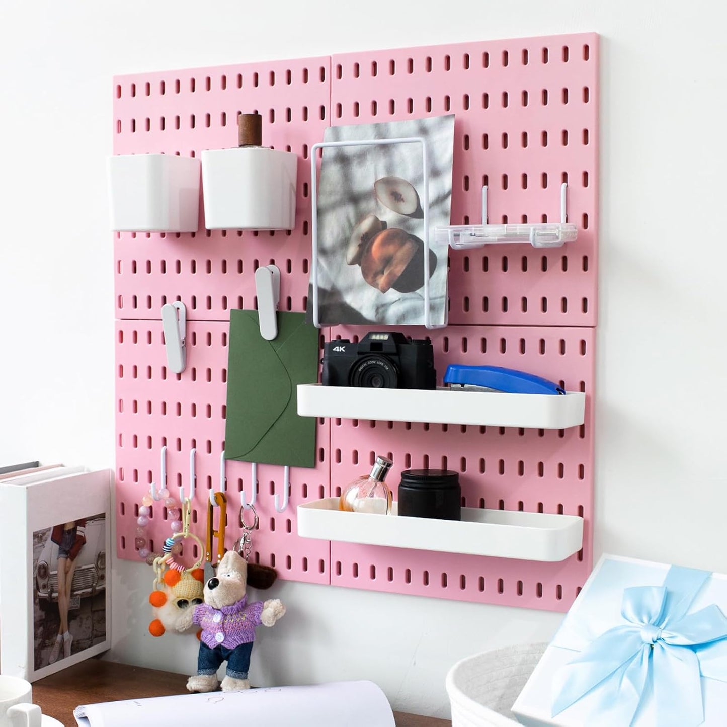 MULSAME Pegboard Combination Kit, Wall Mounted Storage Set with 4 Pegboards & 14 Accessories Hanging, White Peg Boards Organizer for Walls Display, Crafts Organization, Kitchen Organizer, 22" x 22"