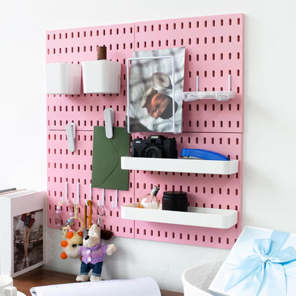 MULSAME Pegboard Combination Kit, Wall Mounted Storage Set with 4 Pegboards & 14 Accessories Hanging, White Peg Boards Organizer for Walls Display, Crafts Organization, Kitchen Organizer, 22" x 22"