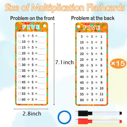 0-12 Multiplication Flash Cards, Large Educational Math, Times Table Flashcards Chart, with 15 Cards, 2 Dry Erase Markers, 1 Rings, Educational Multiplication for Classroom Home