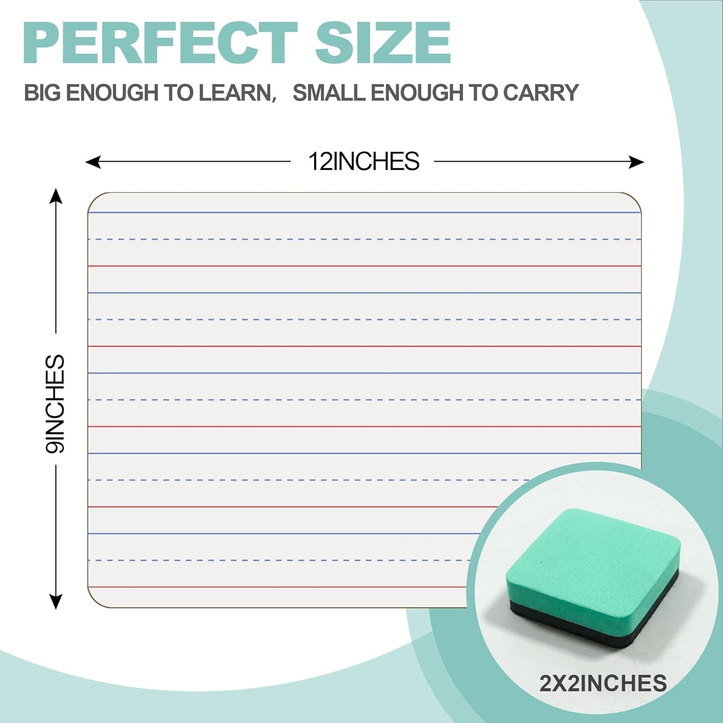 30 Pack Small White Boards, 9"x12" Double Sided Personal Dry Erase Boards Portable Handheld Whiteboards with Lines for Kids, Students, Teacher School, Include 30 Markers, 30 Erasers