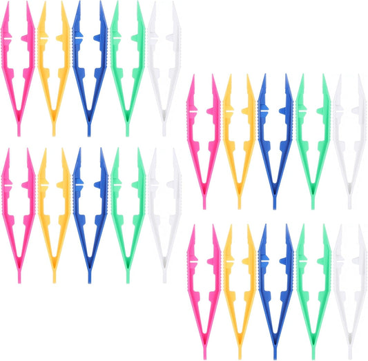 FdcLixuvol 20 Pcs Plastic Tweezers Beads Tweezers, 5 Assorted Colors 4.3 Inch Craft Forceps Kids for DIY Craft Jewelry Making, Family, Home, Classroom, School, Beading Project, Creative Game