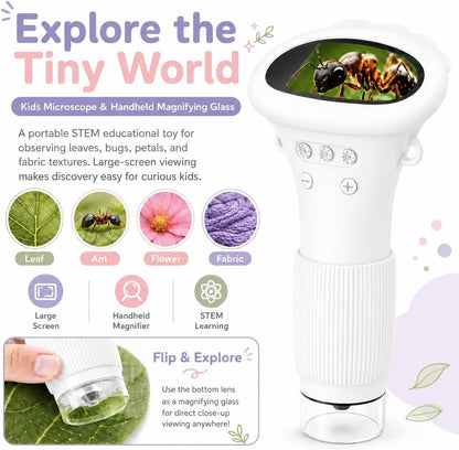 Kids Microscope Digital Camera, 1000X Handheld Camera Microscope for Kids with 2'' Screen, Educational Magnifying Glass Toy Christmas Birthday Gifts for Age 3 4 5 6 7 8 9 10 11 12 Girls Boys - Purple