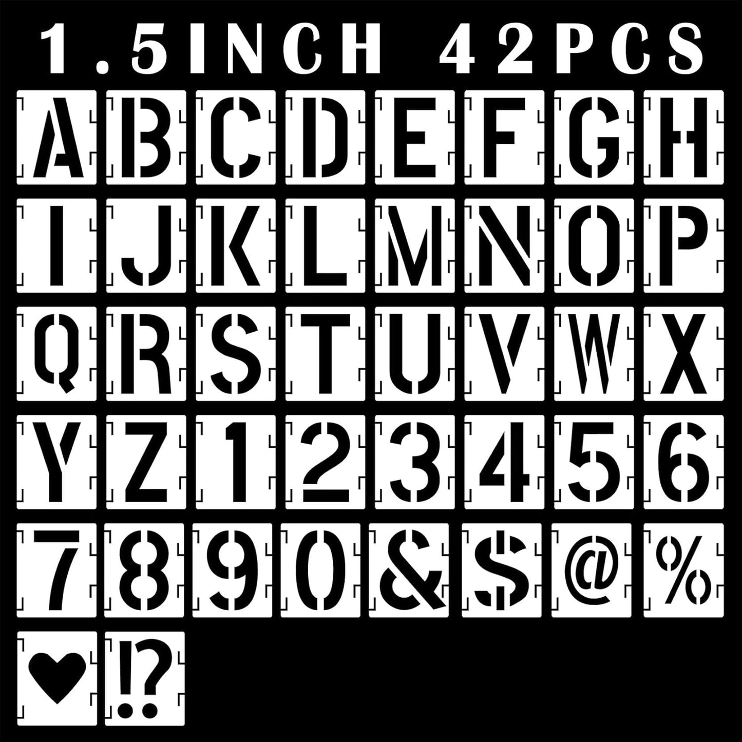 42Pcs Letter Stencils 3 inch, Symbol Numbers Craft Stencils, Reusable Alphabet Templates Interlocking Stencil Kit for Painting on Wood, Wall, Fabric, Rock, Chalkboard, Canvas, Sign, DIY Art Projects