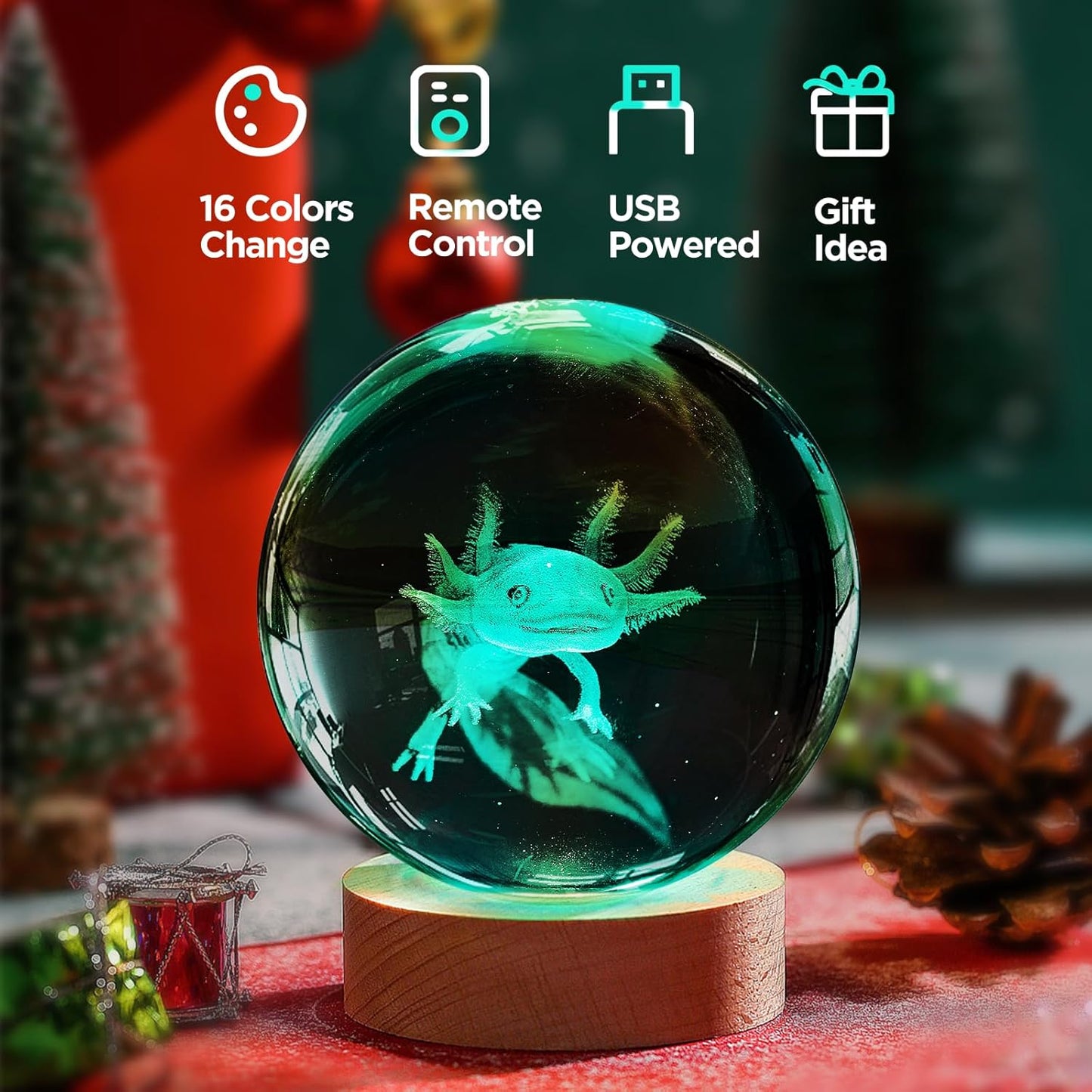 3D Solar System Crystal Ball Night Light with 16 Color Wooden LED Base Upgraded 3.15 In Galaxy Planets Ball Lamp with Remote for Birthday Christmas, Astronomy Space Gifts for Boys Girls Kids