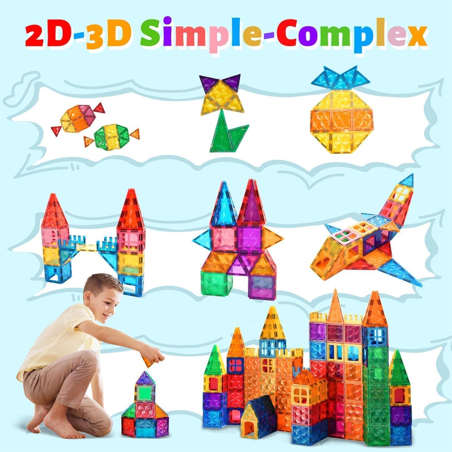 AFUNX Magnetic Tiles Space Rocket Set,46 PCS Magnetic Building Blocks for Kids 3+, STEM Learning Toys, Safe & Durable Creative Construction Play, Gift for Boys & Girls