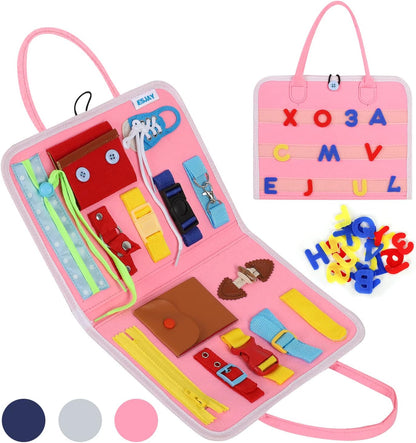 Esjay Toddler Busy Board Montessori Toys for Boys Girls, Sensory Book Educational Activities for Learning Fine Motor Skills, Birthday Gifts for Toddlers, Travel Toys for Airplane Car, White Dinosaur