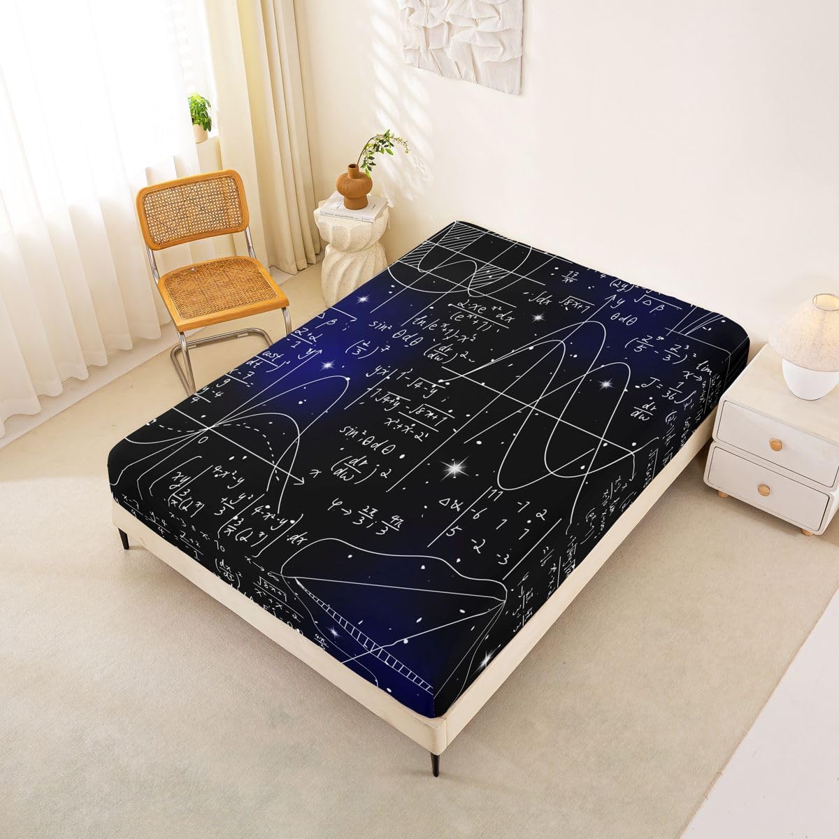 Erosebridal Chemistry Lab Fitted Sheet Twin Size Chemical Equation Bed Sheets for Boys Girls Chemical Elements Science Theme Bed Set Teens Kids Science Students Bedding Set School Dorm Room Decor