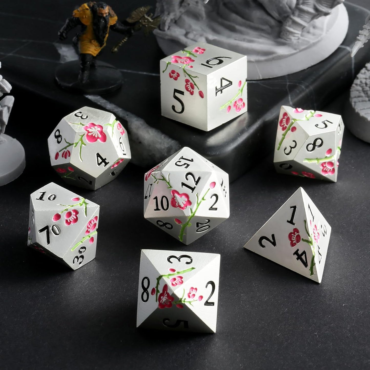 DnDnD Heavy Polyhedral Metal Dice Set with Metal Box, 7-die Shiny Blue Surface with Golden Number for RPG,Dungeons and Dragons,Pathfinder,Shadowrun,D&D,Role Palying Game and Math Teaching - Colors B