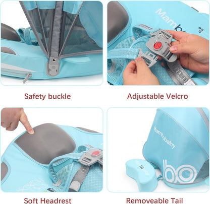 Baby Pool Float with UPF50+ 3D Adjustable Canopy, Add Tail Mambobaby Float Non Inflatable Infant Floats for Pool, Cartoon Narwhal Baby Floats (NPink with Canopy-U05NPCTLUROHML01U05)