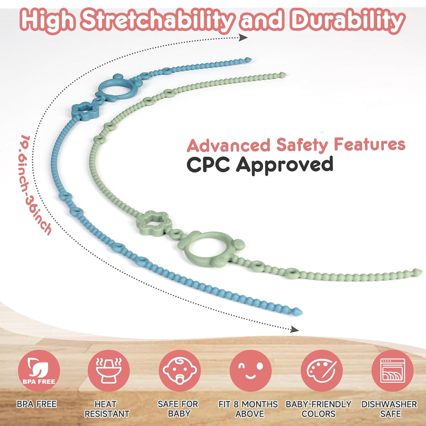 Toy Straps for Baby, 6pcs Adjustable Toy Holder for Stroller Accessories, Silicone Baby Tether Pacifier Clip, No Throw Baby Travel Essential Leash for High Chair, Car Seat, Baby Toy Clips