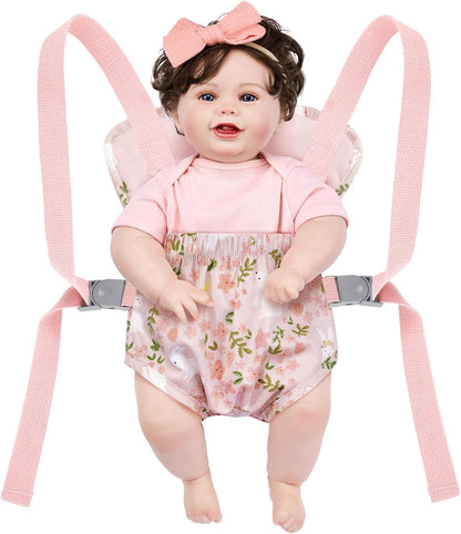 GAGAKU Baby Doll Carrier for Little Girls, Reborn Doll Accessories for Toddlers 3+ Years Old, Kids Toy Baby Dolls Sling Carrier - Pink - Moonflower