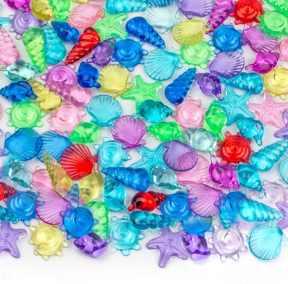 180 Pcs Sensory Bin Filler Include 100 Plastic Gemstones & 80 Fake Seashells for Kids, Pirate Treasure and Mermaid Pool Play, Ocean Themed Party (1"-1.2")