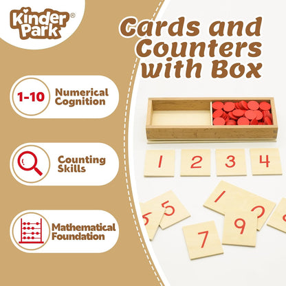 Montessori Wooden Math Counters with Number Cards & Chips 1-10 for Kids 3+ Years Old, Montessori Cards & Counters with Storage Box for Toddlers Math Learning, Preschool Math Toys for Classroom