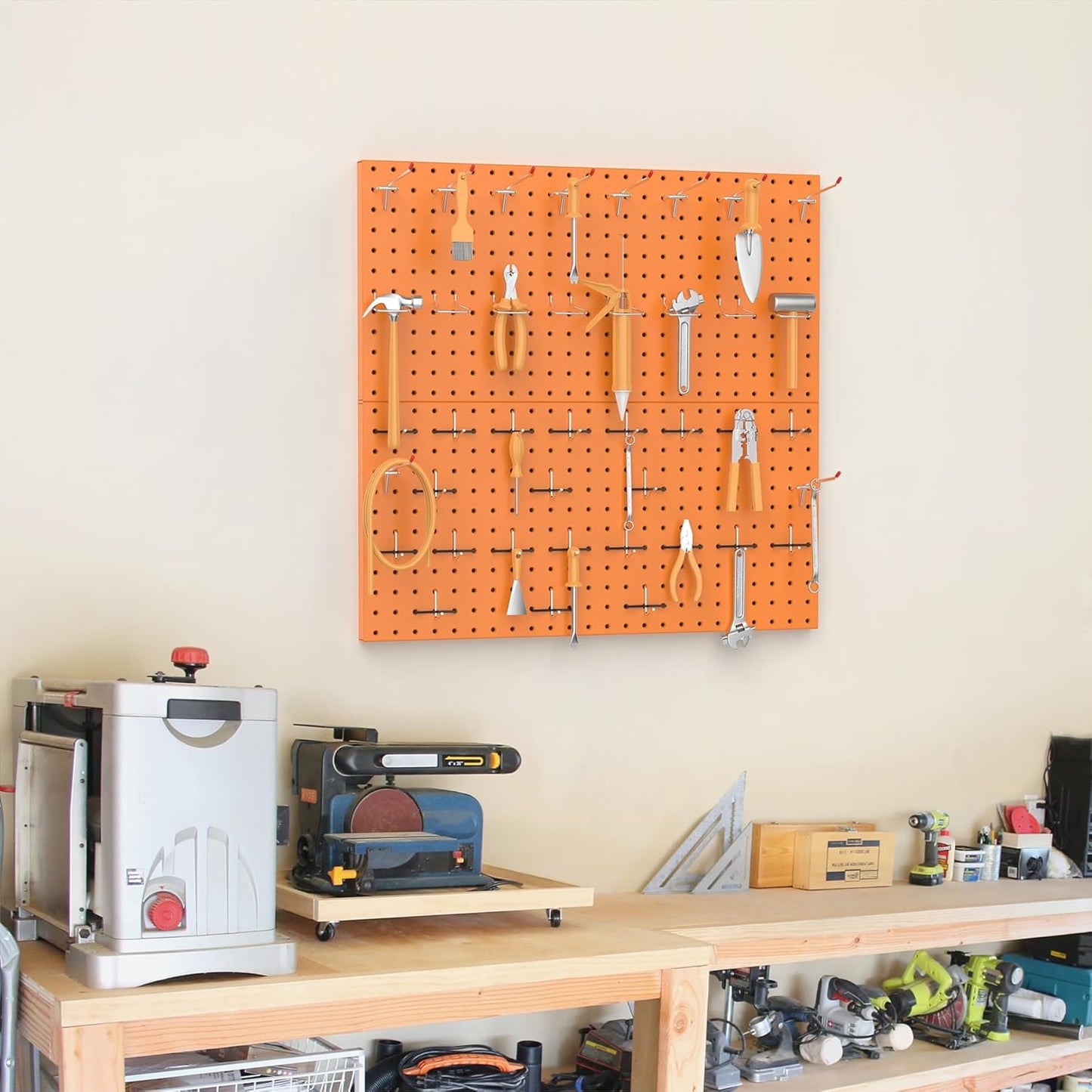 TORACK Metal Pegboard Wall Organizer 24" x 24" or 12" x 48", 70 PCS Tools Storage Pegboard for Garage Tool Organizer Pegboard with Peg Board Hooks for Workbench(Blue)