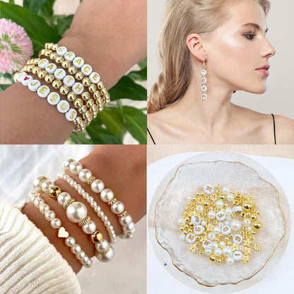 Hpebl 2136PCS Beads for Bracelets Pearl Bracelet Making Kit Friendship Bracelet Kits Bracelet Bead Kits Small Pearl Bead and Gold Beads Beading Kit for Bracelets Jewelry Making Kit