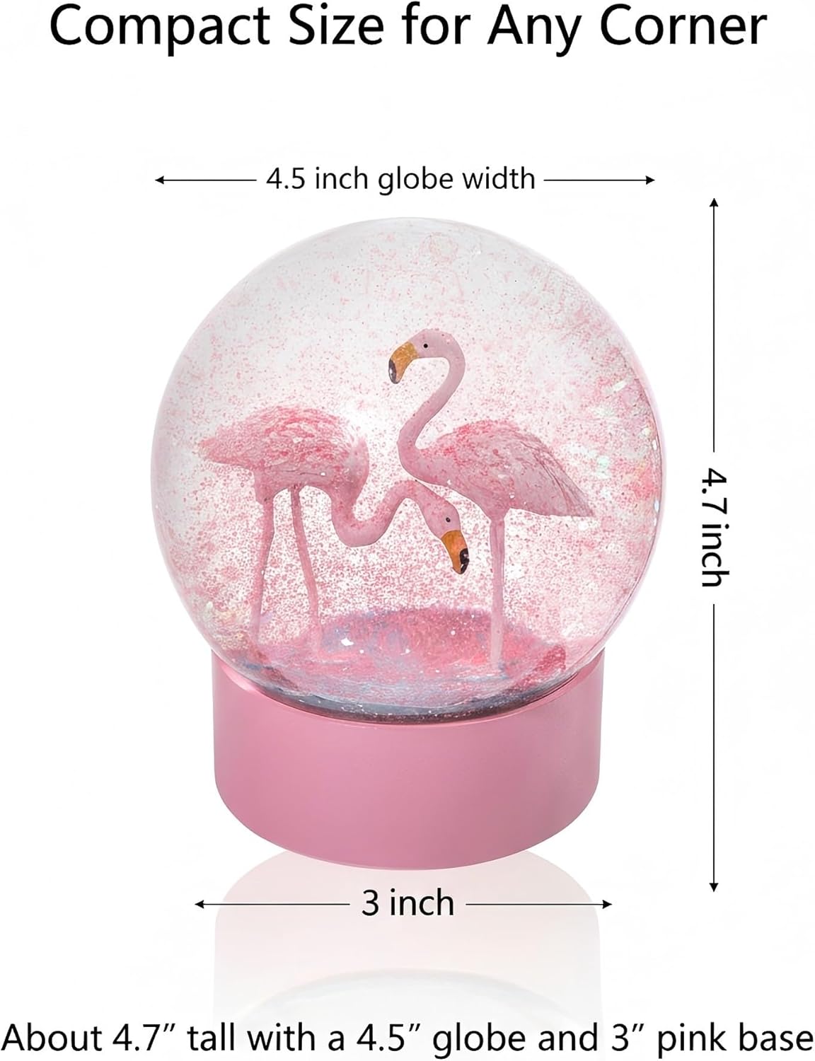 Flamingo Snow Globe for Adults, Christmas Snow Globes for Girls Kids Women, 100MM Glitter Snowglobe Gifts for Valentines Halloween Birthday Table Decor