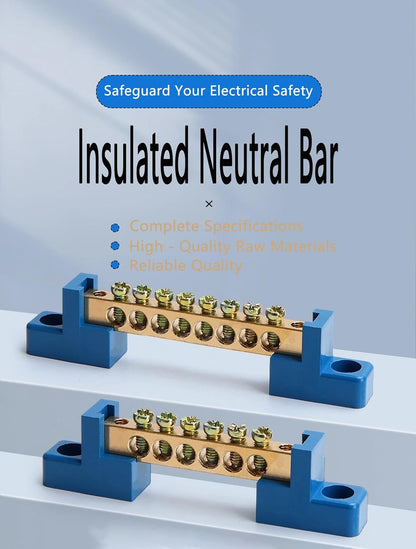 10 Positions Terminal Bus Bar Block 6 Pack Brass Wire Screw for Car Boat Marine Ground Power Distribution Grounding Electrical Bars Strip Block for 12V-110V, Blue