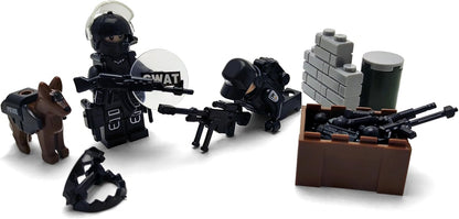 Toysvill SWAT Police Military Building Block Set with 6 Soldier Minifigures, Police Dog and Accessories