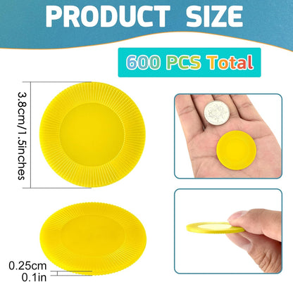 Coopay 600 Pieces Plastic Poker Chips Bingo Chip Bulk Learning Counters Disks Poker Card Game Counting Markers for Math Practice, Game Tokens and Teaching Rewards, 38 mm/ 1.5 Inches (Yellow)