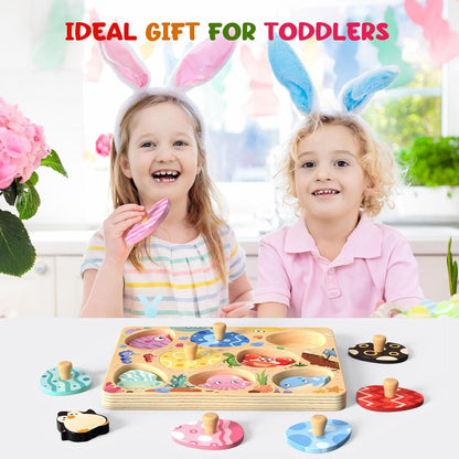Zeoddler Easter Wooden Puzzles for Toddlers, 8 Pcs Farm Animal Matching Egg Puzzle, Montessori Toys for Boy Girl Birthday Gifts, Preschool Learning Activities & Educational Toys for Boys, Girls