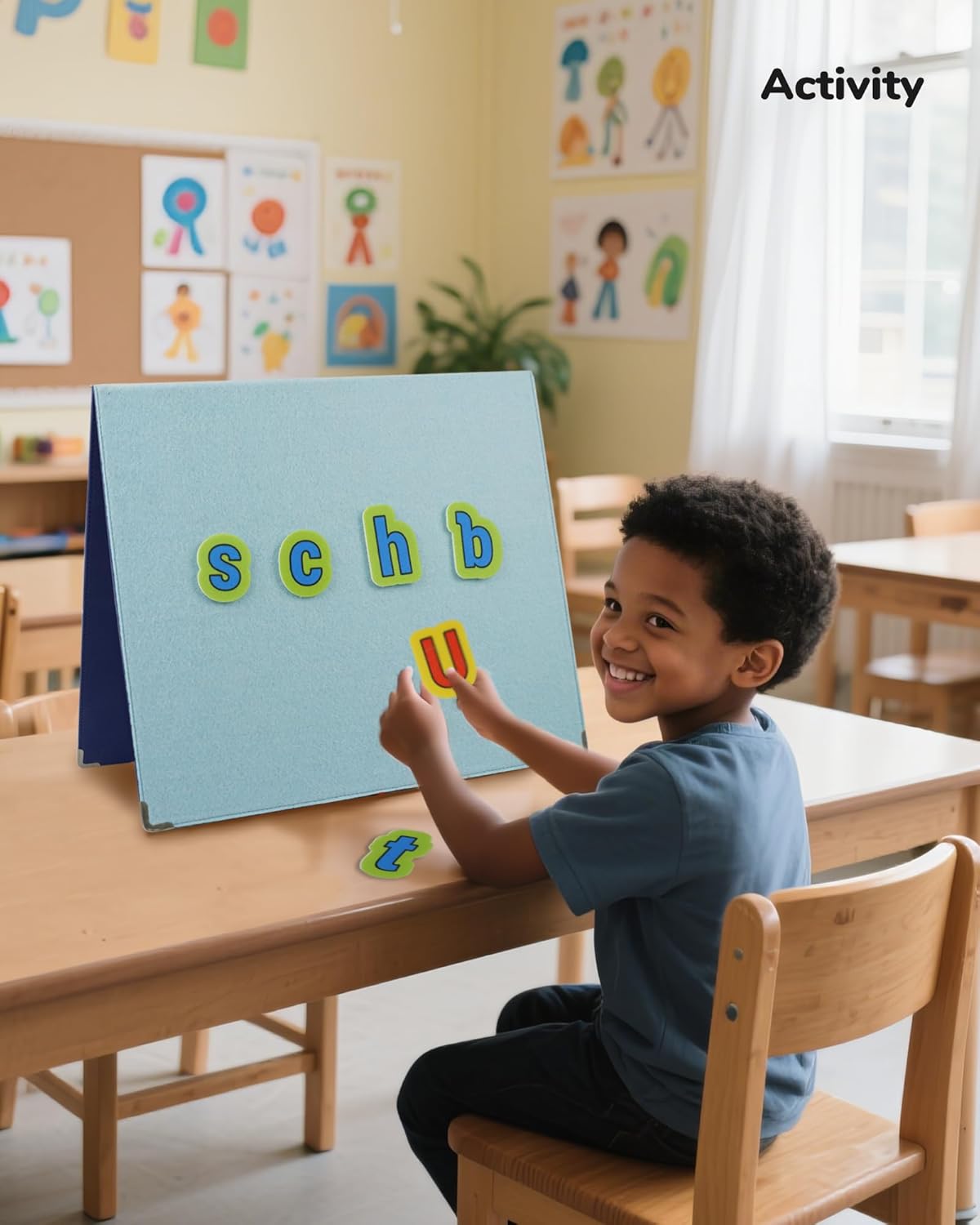 CHEFAN Foldable Felt Board for Toddlers 22 x 13, Freestanding Flannel Board for Kids, Preschool Classroom and Daycare Storytelling Display, Compatible with Felt Set, Blue