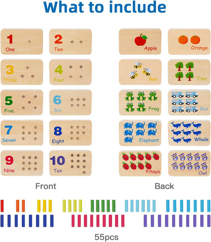 TOOKYLAND Peg Board Toddler Toys, Counting Wooden Toys with 55 Pegs, Wooden Math Manipulatives,Montessori Math and Numbers for Kids & Kindergarten Learning Activities