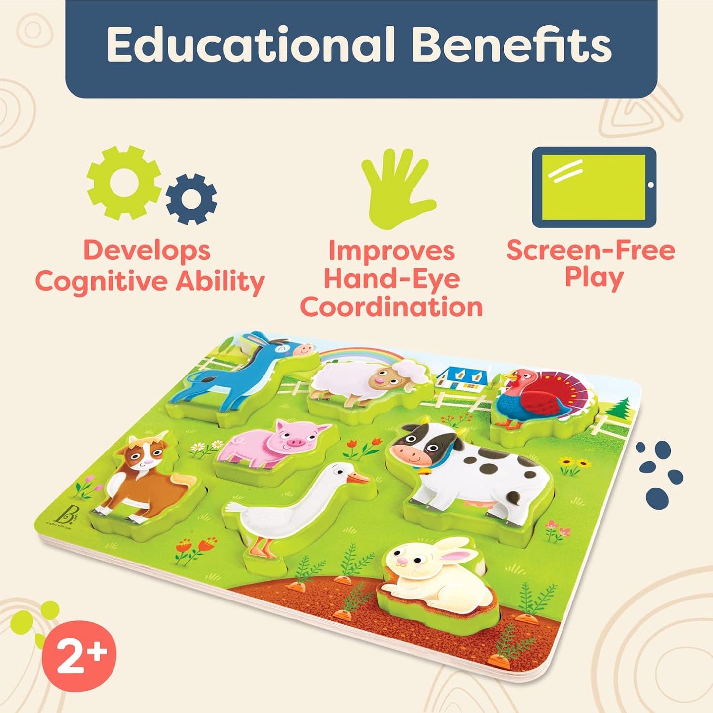 B. toys – Peek & Explore – School BusChunky Puzzle for Toddlers,Educational & Developmental Toys for Kids – 2+ Years