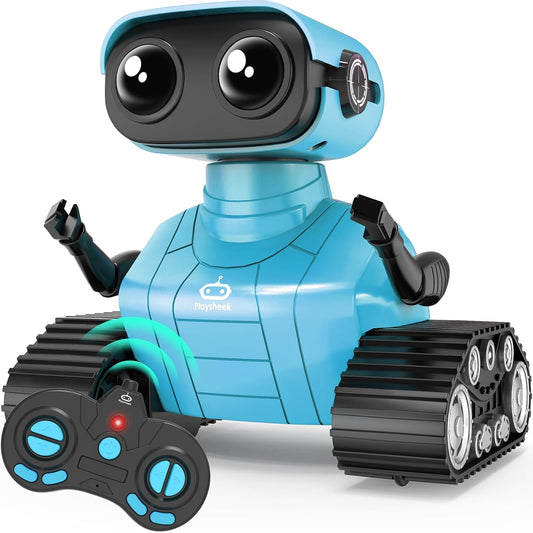 Playsheek Rechargeable Emo Robot with Auto-Demonstration - Remote Control Smart Robot Toy Gift for Kids Age 3+ - Purple