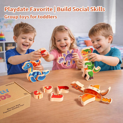 INIFEIDALA Magnetic Wooden Dinosaur Building Blocks,Take Apart STEM Montessori Educational Toy,Fine Motor Skills Development Ages 3-6,Hand-Eye Coordination