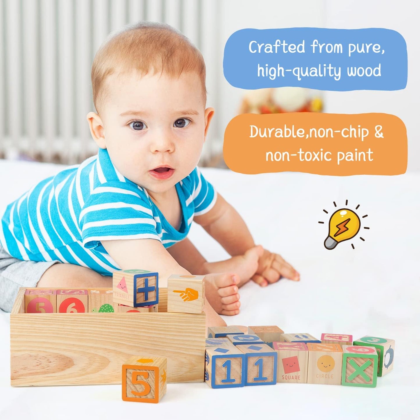 Joqutoys ABC Wooden Building Blocks for Toddlers 1-3 Large, 26 PCS Alphabet & Number Stacking Blocks, Educational Learning Toys for Boys Girls Kids Gifts 1.65''