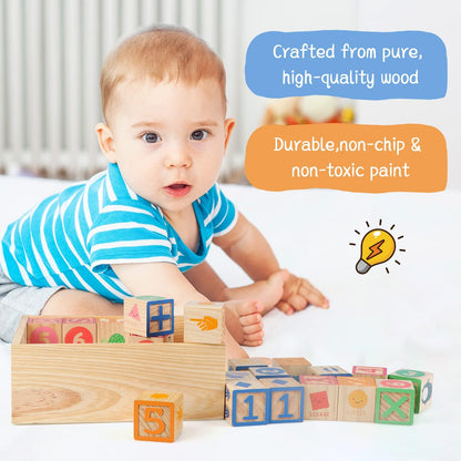 Joqutoys ABC Wooden Building Blocks for Toddlers 1-3 Large, 26 PCS Alphabet & Number Stacking Blocks, Educational Learning Toys for Boys Girls Kids Gifts 1.65''