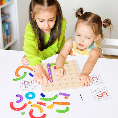 Wooden Arabic Letters Construction Pegboard, Educational Toy for Alphabet and Number Early Learning, Fine Motor Skill Exercise