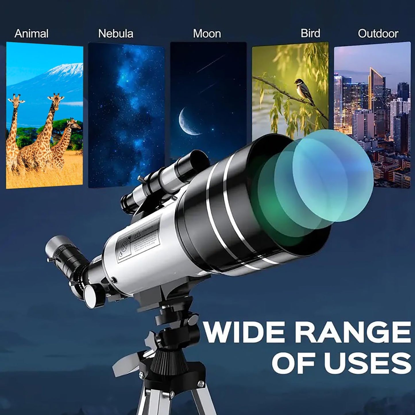Astronomical Astronomical Telescope 150X High-Powered,Portable with 70mm Aperture (HD Refractor, Tripod, Phone Adapter, and Wireless Remote) Ideal for Stargazing and Space Exploration