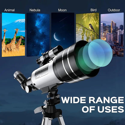 Astronomical Astronomical Telescope 150X High-Powered,Portable with 70mm Aperture (HD Refractor, Tripod, Phone Adapter, and Wireless Remote) Ideal for Stargazing and Space Exploration