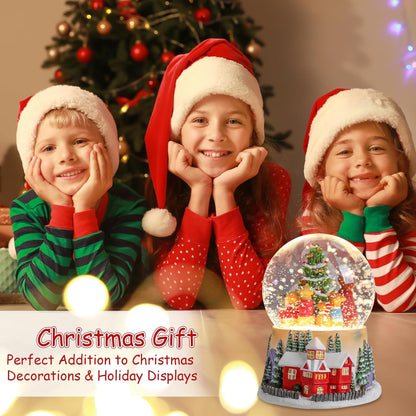 VCUTEKA Christmas Snow Globe, Lighted Musical Snow Globes with 6 Puppies Around Christmas Tree, Battery Operated Snow Globes for Kids Gift and Holiday Home Décor