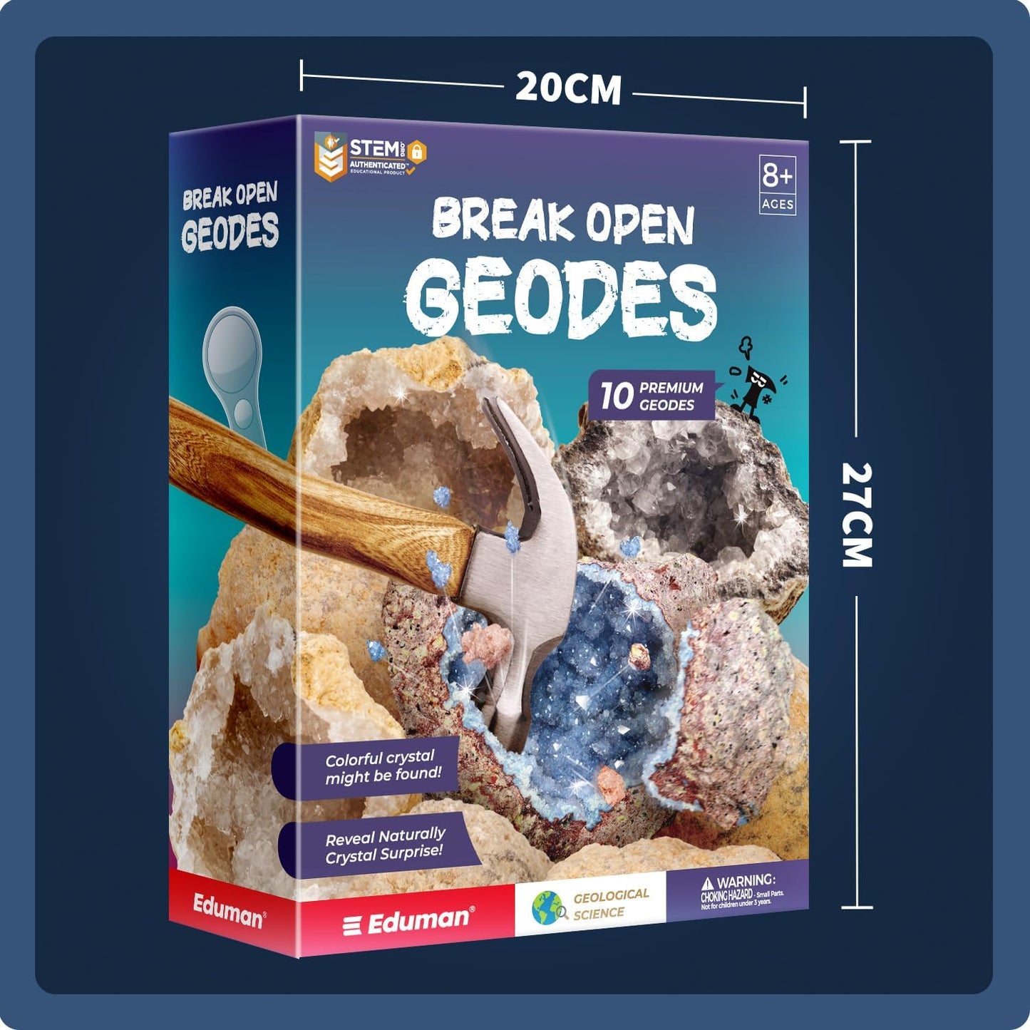 EDUMAN Geodes with Crystals Break Open 10 Premium Geode Kit - Geology Geode Crystal Science Kit - STEM Educational Toys Birthday Gifts for Boys and Girls (Potential for Coloured Geodes Crystals)