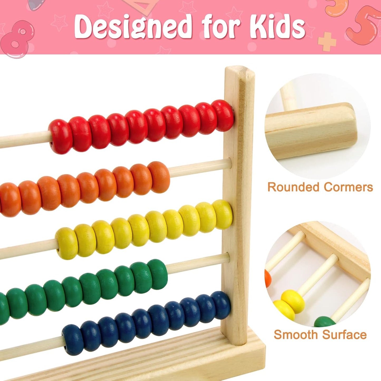 Sealive Wooden Counting Toy - 50 Beads Abacus for Kids Math, Cartoon Giraffe Counters for Kids, Counting Toys for Preschool Learning & Development, Develops Coordination, Motor Skills