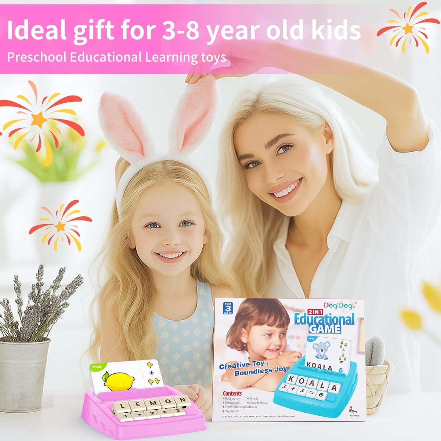 Matching Letter Games for Kids Ages 4-8,Learning & Education Toys for Preschool Boys Girls Spelling/Reading/Math Learning/Word Recognition,Birthday Gifts Educational Toys for Kindergarten Kids, Purple