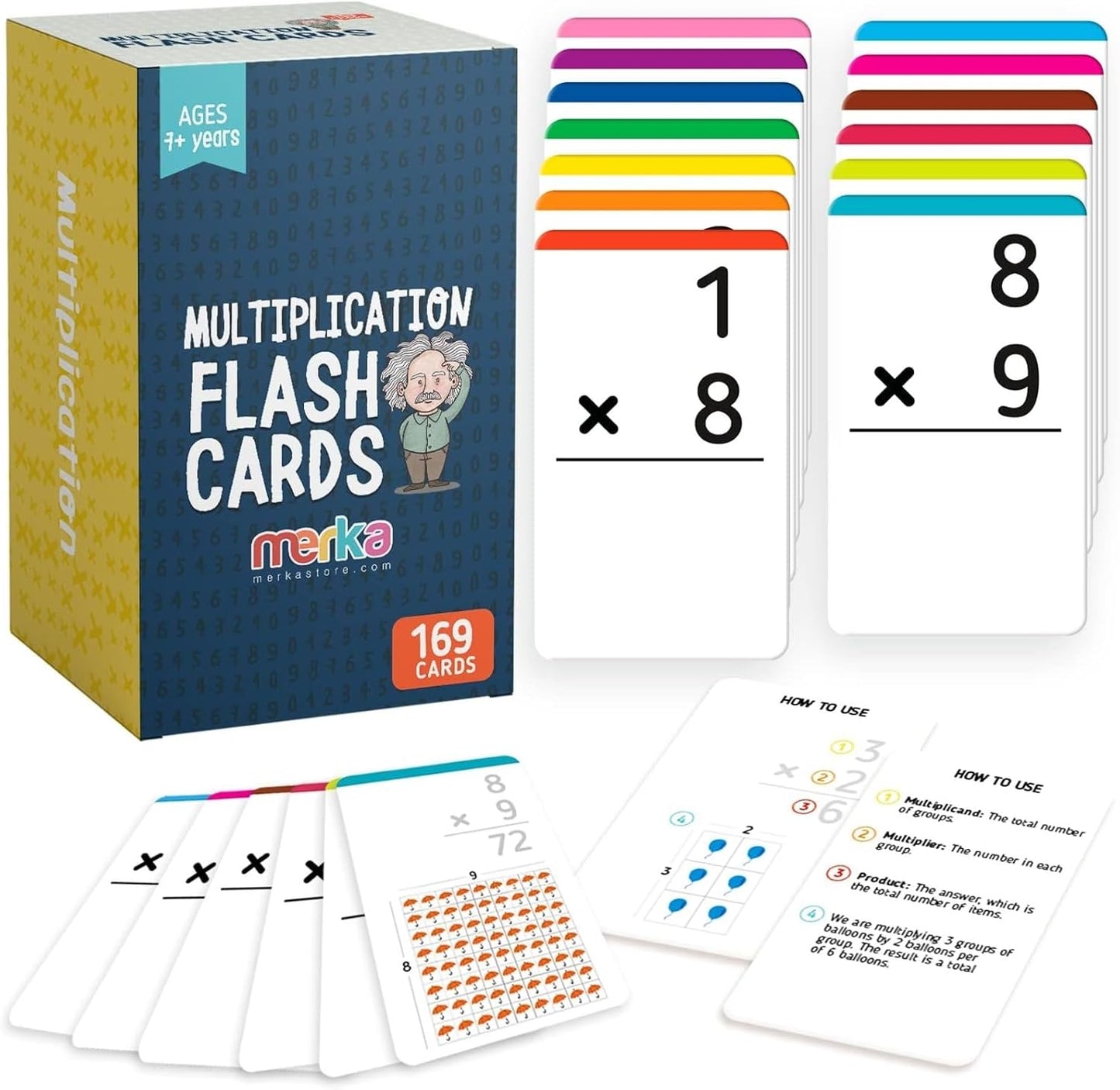 merka Math Flash Cards, 169 Flashcards in Total, Multiplication Learning Mathematics, Create Game for Kids, Classroom and Homeschool Toys, 1st to 4th Graders, Ages 4-14
