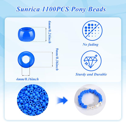 1100Pcs Red Pony Beads 6x9mm Large Hole Plastic Hair Beads for Braids, Kandi Bracelets, Keychains, Jewelry Making