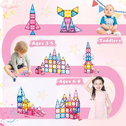 BENOKER Castle Magnetic Tiles, 3D Building Blocks STEM Educational Kids Toys for Pretend Play, 3 4 5 6 7 8 Year Old Birthday Gifts for Boys and Girls, Preschool Learning Toys for Christmas
