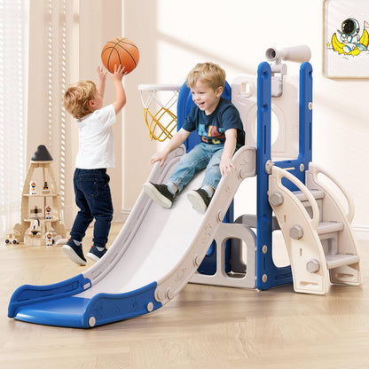Babytronic Toddler Slide, 6 in 1 Kids Indoor Slide for Toddlers 1-3, Baby Indoor and Outdoor Climber Playset, Kids Slide with Basketball Hoop and Telescope, Toddler Outdoor Playground (Blue&Yellow)