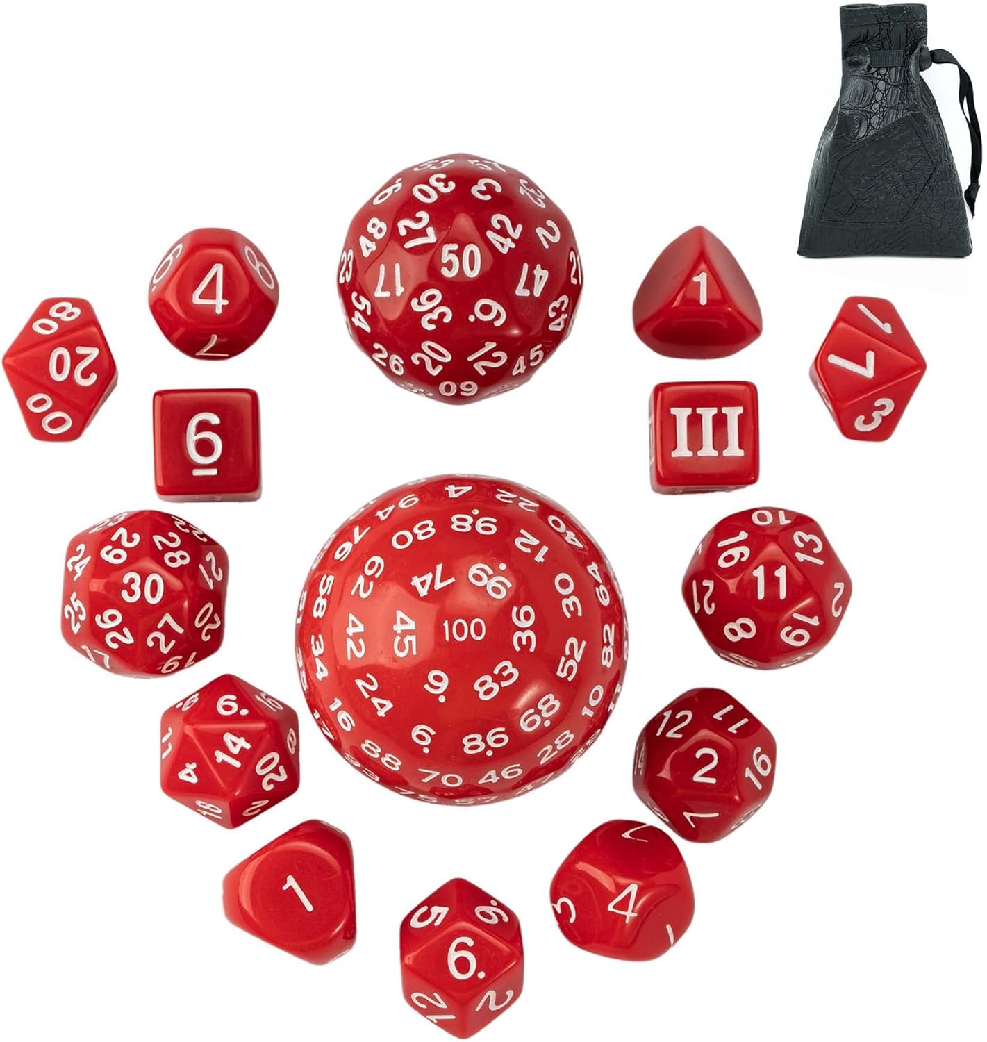 15 Pieces Complete Polyhedral DND Dice Set D3-D100 Spherical D&D Dice Set with Dragon Eye Dice Bag, D100 Dice for RPG Table Games(Black w/Purple Numbers)
