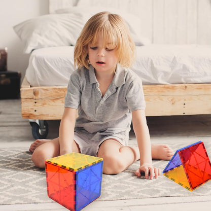 Gemmicc Magnetic Tiles, Deluxe 136 PCS Building Blocks Magnet Toys for Kids,3D Magnet Puzzles Stacking Blocks for Boys Girls,Huge Set with 2 Cars