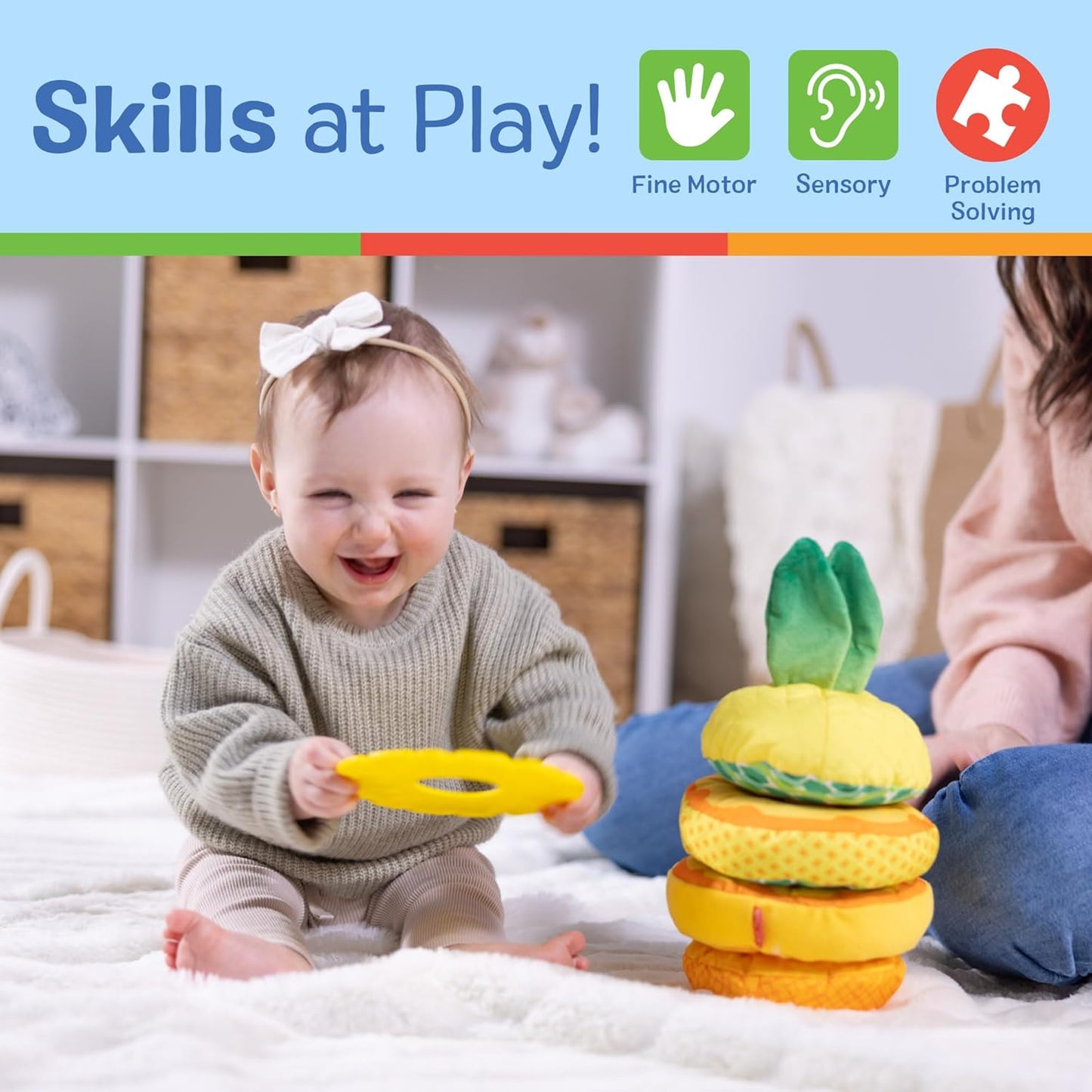 Melissa & Doug Multi-Sensory Pineapple Soft Stacker Infant Toy - Stacking Toys For Babies, Pineapple Stacking Toy For Infants