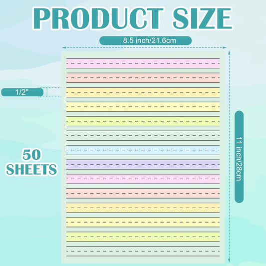 100 Sheets Handwriting Paper 8.5”x11” Double Side Colored Primary Writing Paper for Kids with ADHD 0.5” Tactile Writing Lines Spacing Multi-Sensory Ruled Handwriting Tablet Dysgraphia Pad for Children