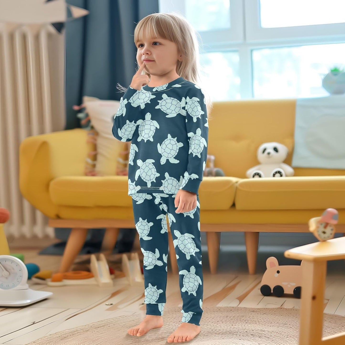ALAZA Shark Starfish Palm Tree 2 Piece Pajama Set Long Sleeve Top and Pants Sleepwear Unisex - Colors B