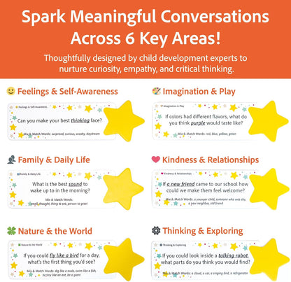 TALK & BOND Family Conversation Starter for Kids Ages 3–6 | 300 Questions + 180 Follow-Ups | Screen-Free Social Emotional Learning (SEL) Game for Family Dinner, Bedtime & Travel