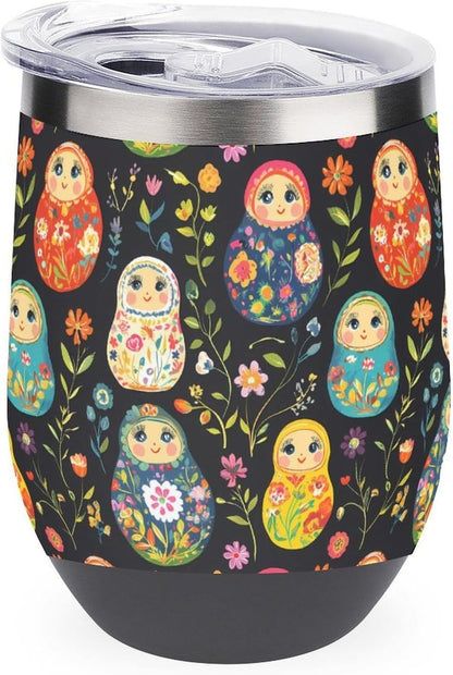 Russian Nesting Dolls Flowers Insulated Cups & Mugs 12 Oz Double-Wall Coffee Cup with Lids Drinks Tumbler for Women Men